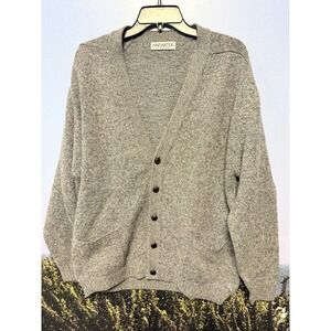 Antartex Wool Grandpa Cardigan Sweater Size L Leather Button Long Sleeve Vtg